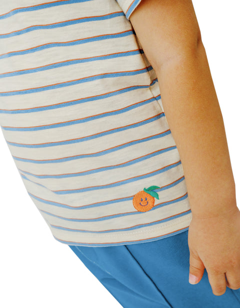 BABY BOYS STRIPES TEE WITH ORANGE FRUIT EMBROIDERY