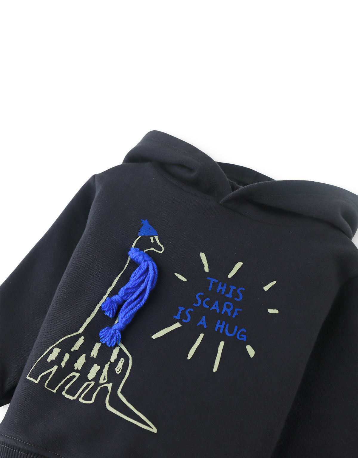 BABY AIDAN HOODED SWEATSHIRT GRAY WITH DINO PRINT AND YARN CORD ACCENT