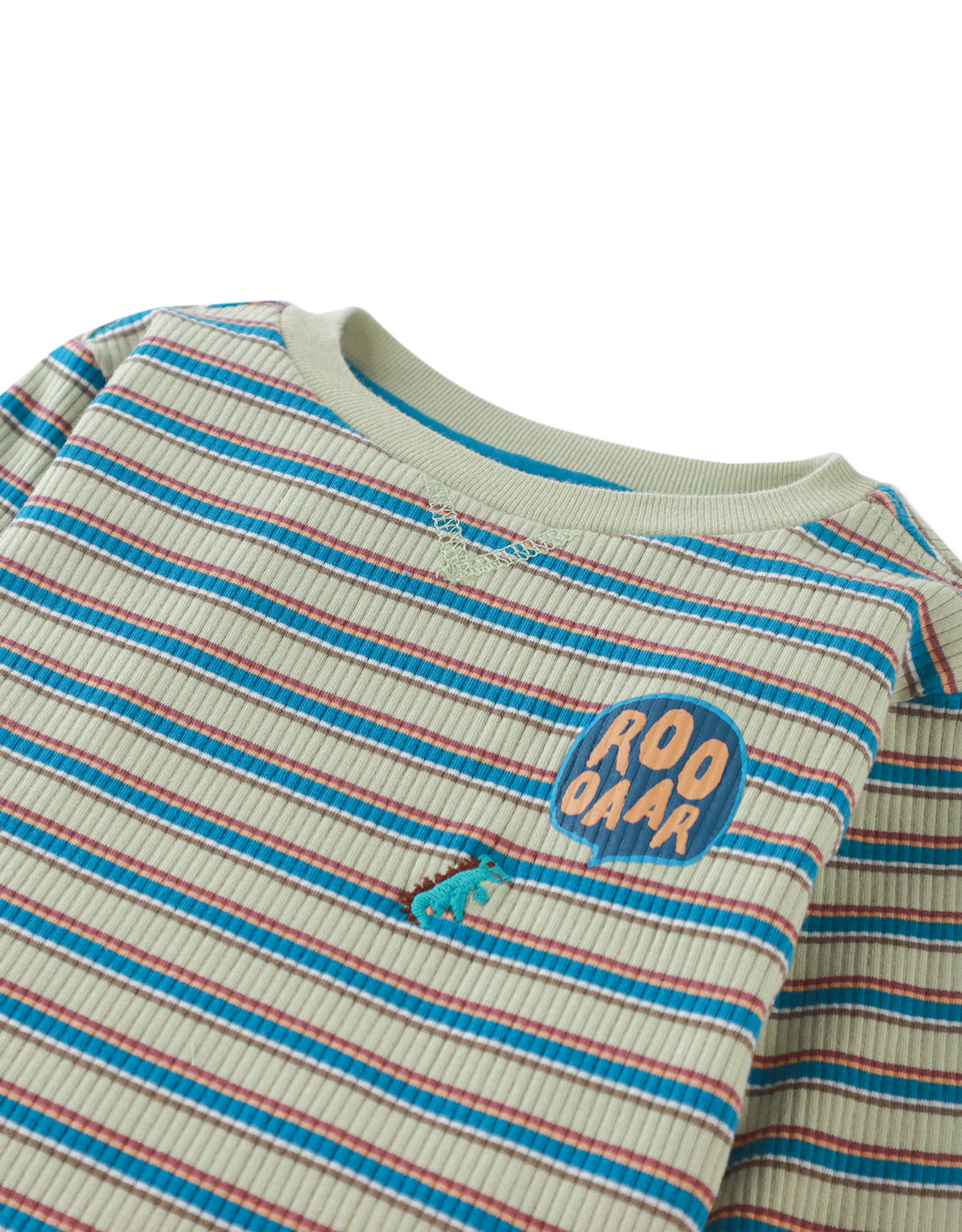 BABY OLAF LONG SLEEVES T-SHIRT STRIPED MEADOW WITH EMBROIDERED DINO AND PRINT DETAIL