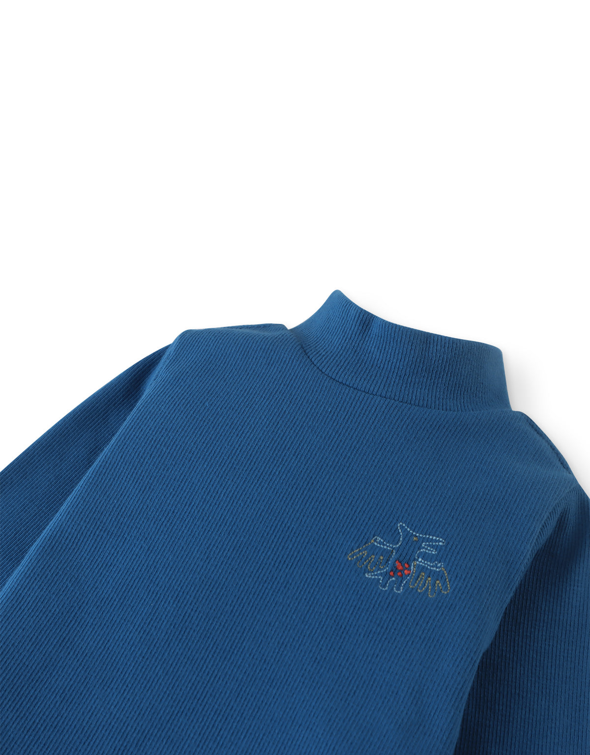 BABY ANDREI MOCK NECK LONG SLEEVES T-SHIRT BLUE WITH EMBROIDERED TRICERATOPS