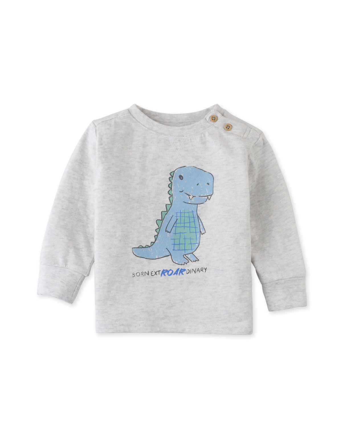 BABY KAEL LONG SLEEVES T-SHIRT MELANGE WITH PRINTED BABY DINO PRINT