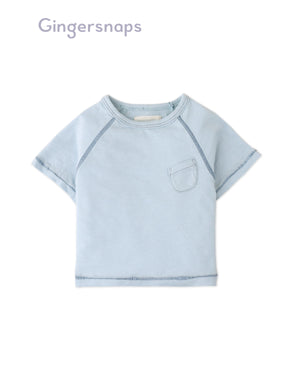 Full front photo of Baby Kevin Jersey Raglan Tee in blue showing soft cotton slub fabric and easy-fit raglan sleeve design, from the Holiday collection of Filipino kids fashion brand Gingersnaps Philippines.