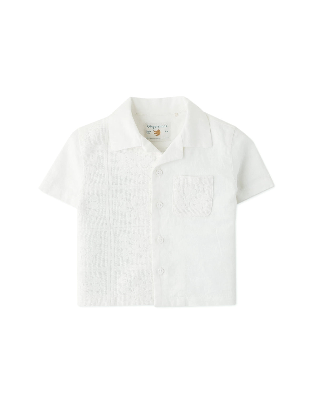 BABY BOYS LACE AND LINEN HALF & HALF SHIRT
