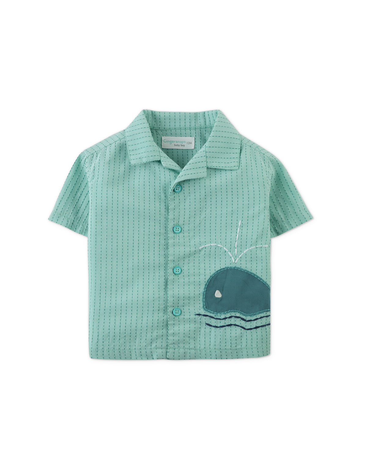 BABY DIEGO BUTTON-DOWN SHIRT WITH WHALE APPLIQUE