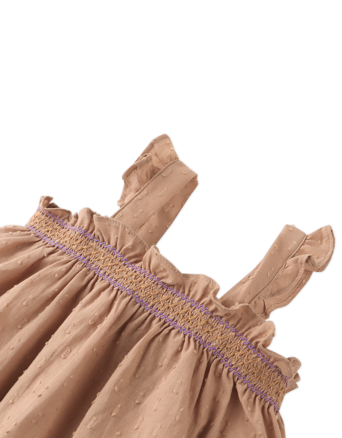 BABY KAYA STRAPPY TEXTURED COTTON TUNIC BLOUSE WITH SMOCKING DETAILS