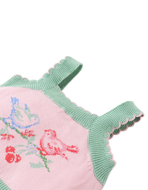 Baby Rosé Combed Cotton Knit Top with Heart Intarsia Design front view