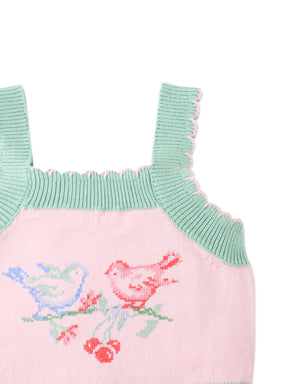 Baby Rosé Combed Cotton Knit Top with Heart Intarsia Design close-up detail