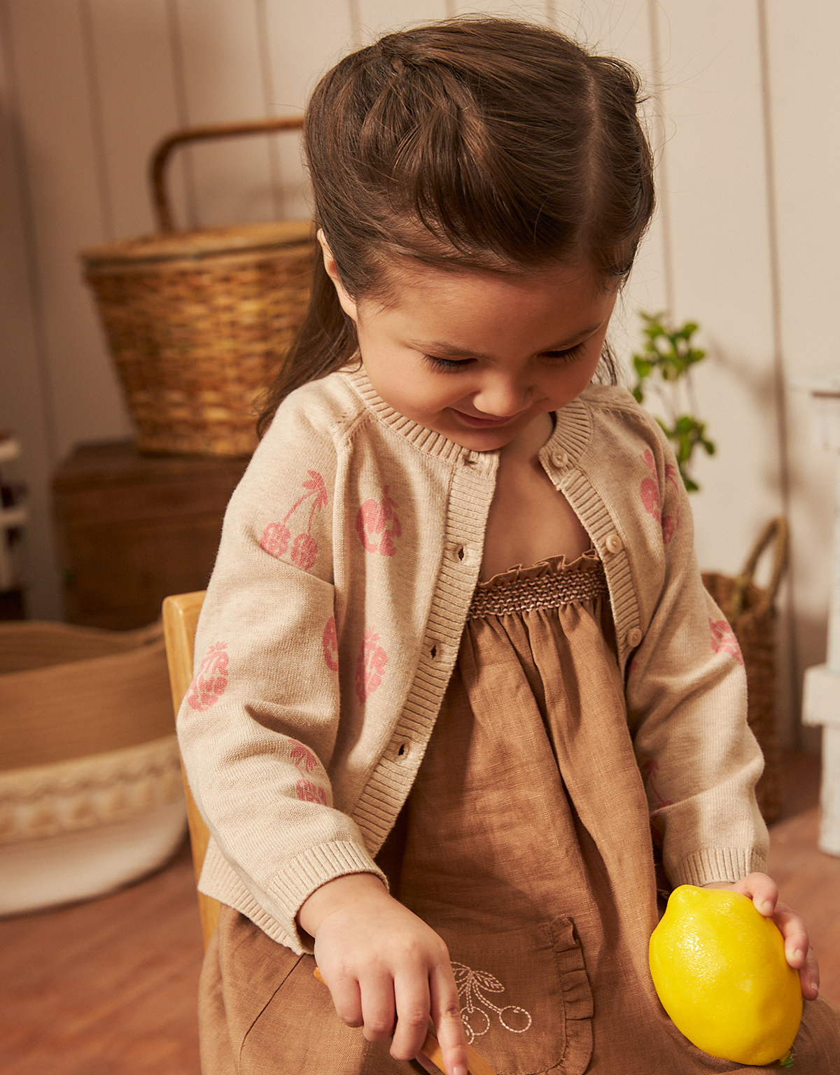 BABY GIRLS FRUIT JACQUARD RAGLAN CARDIGAN