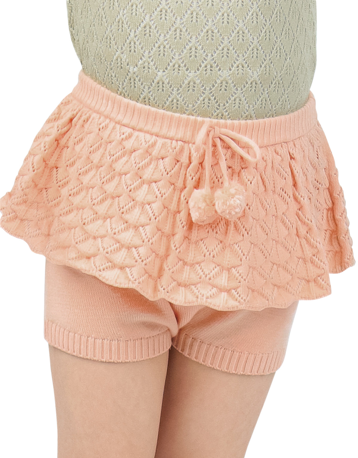 BABY GIRLS KNITTED RUFFLE AND PLEATED SKORTS WITH TIES