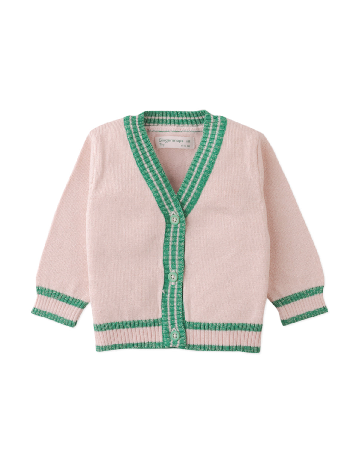 BABY MARLENE KNIT CARDIGAN SHIMMERY WITH STRIPED RIBBING