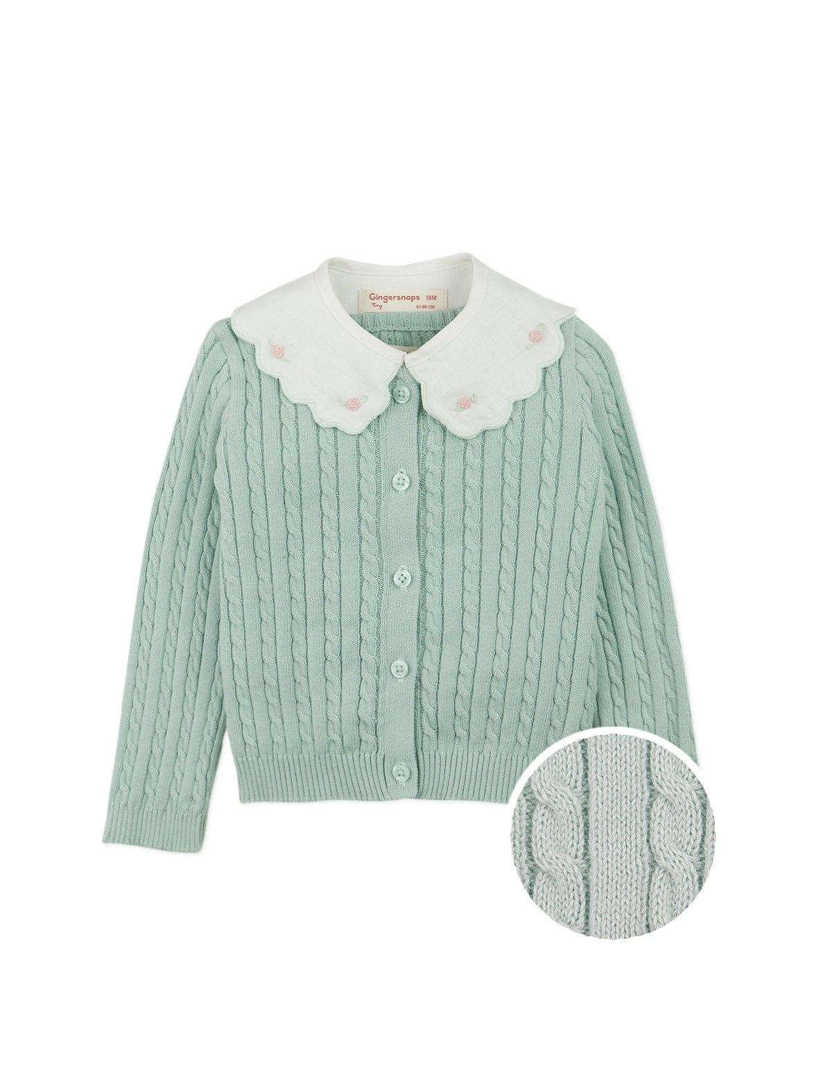 BABY EIRA LONG SLEEVES CARDIGAN GREEN WITH EMBROIDERED COLLAR DETAIL