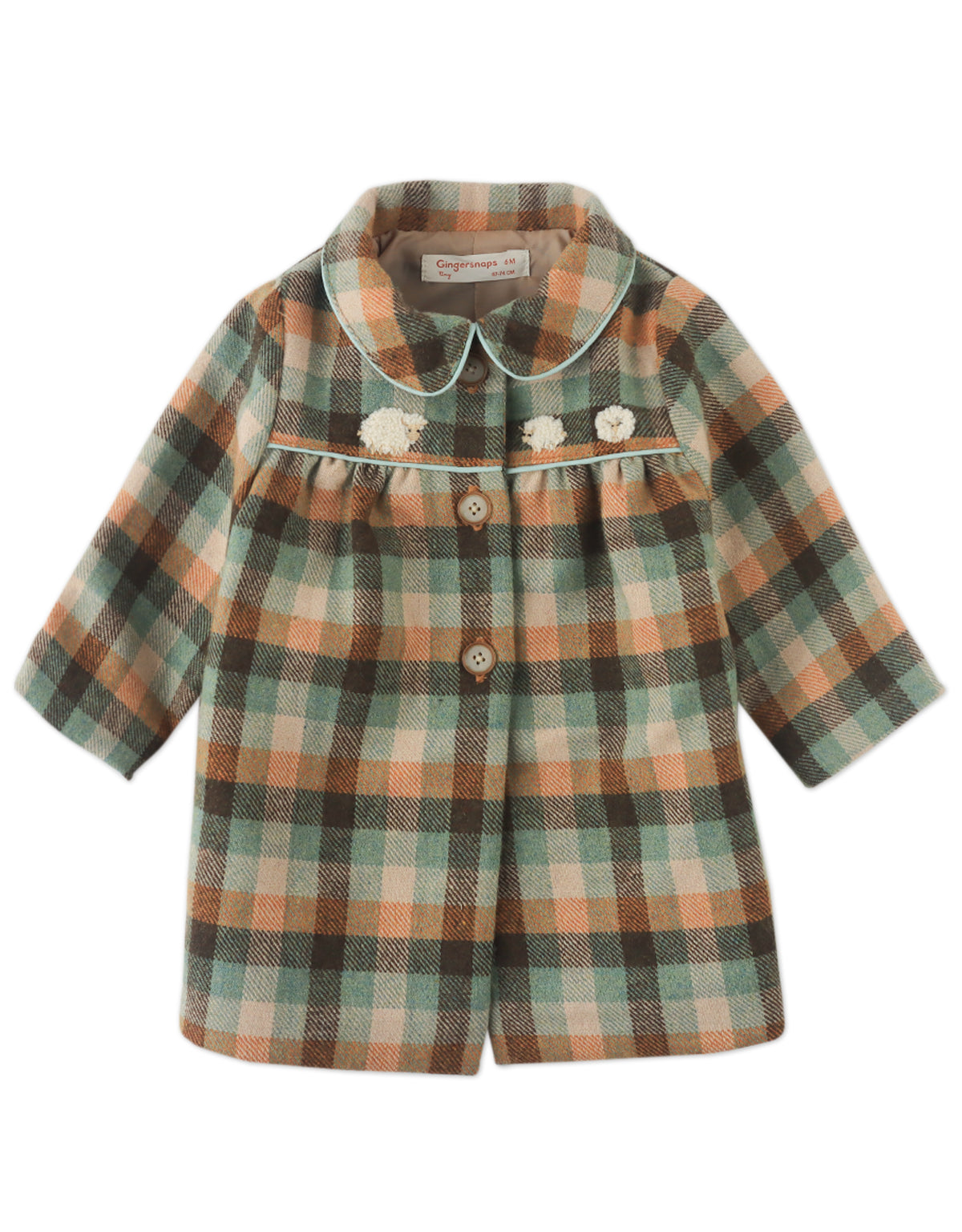 BABY MAUDE COAT BRIARWOOD WITH TINY SHEEPS EMBROIDERY DETAIL