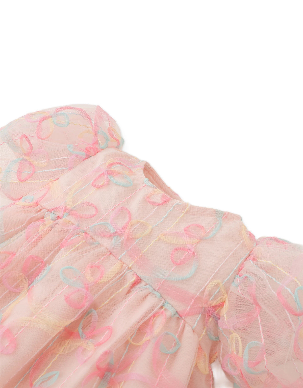 BABY MEREDITH TULLE DRESS WITH SCRIBBLE EMBROIDERY AND BACK BOW
