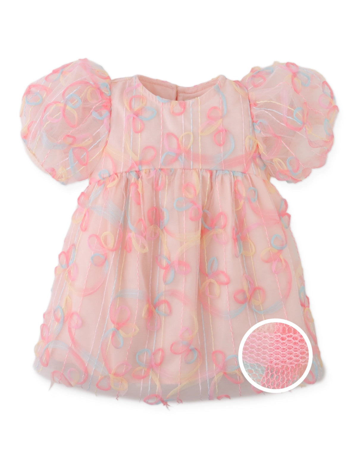 BABY MEREDITH TULLE DRESS WITH SCRIBBLE EMBROIDERY AND BACK BOW