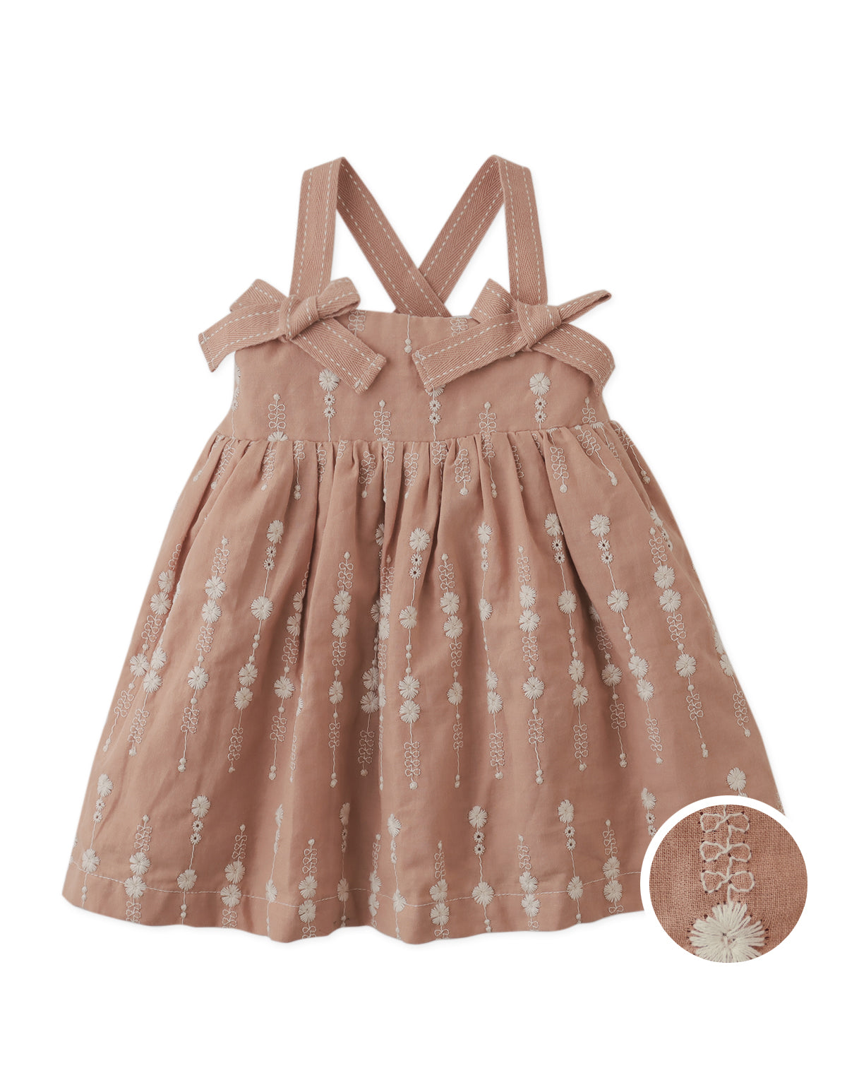 BABY DINAH STRAPPY EMBROIDERED DRESS WITH BOW