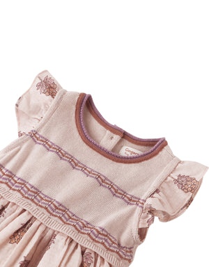 Baby Perrie Striped Knitted Top & Floral Printed Dress front view