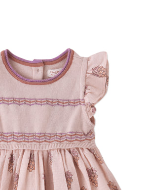 Baby Perrie Striped Knitted Top & Floral Printed Dress close-up detail