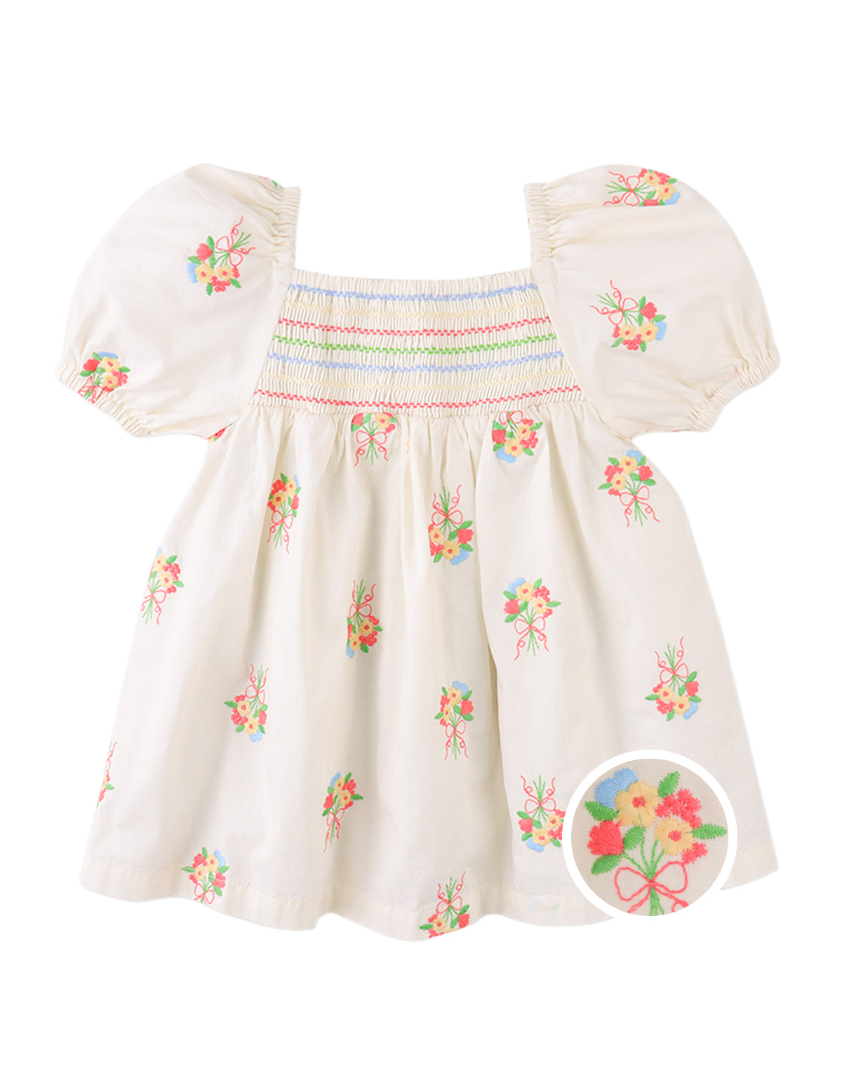 Baby Gigi Embroidered Dress with Puff Sleeves