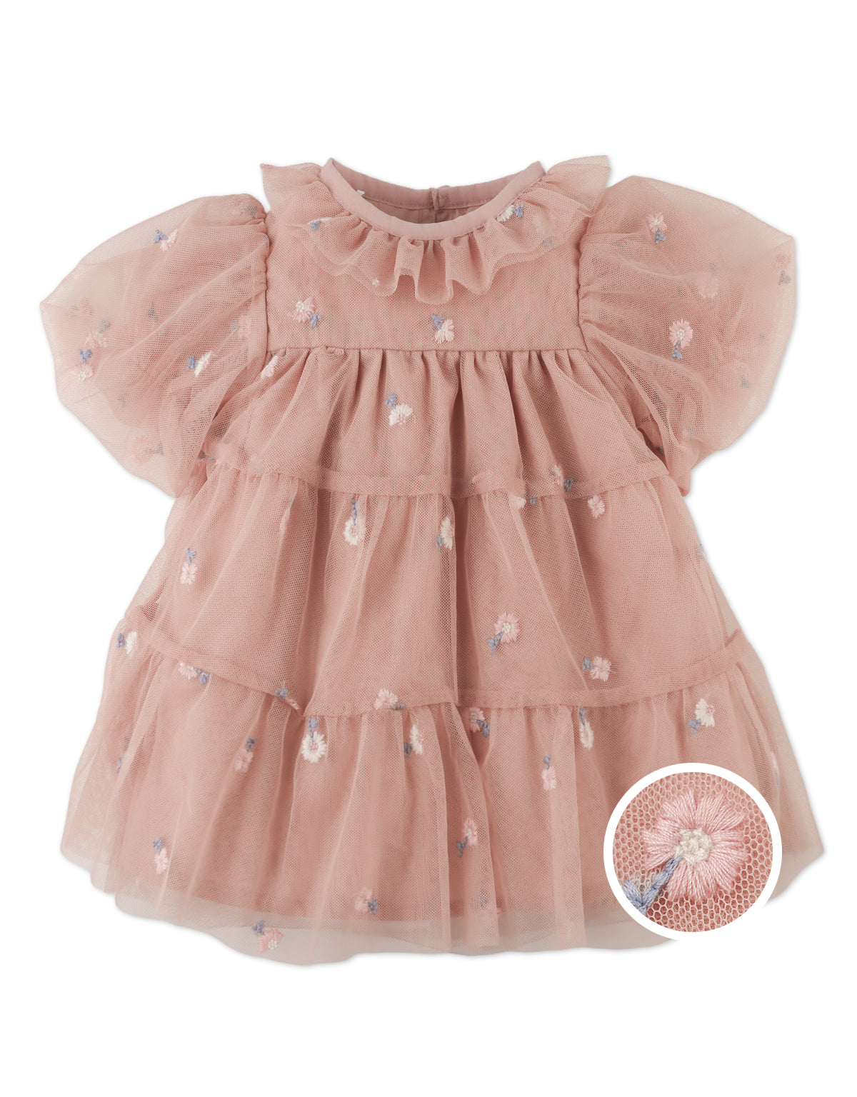 BABY SOLEIL TULLE DRESS WITH PUFF SLEEVES AND RUFFLES