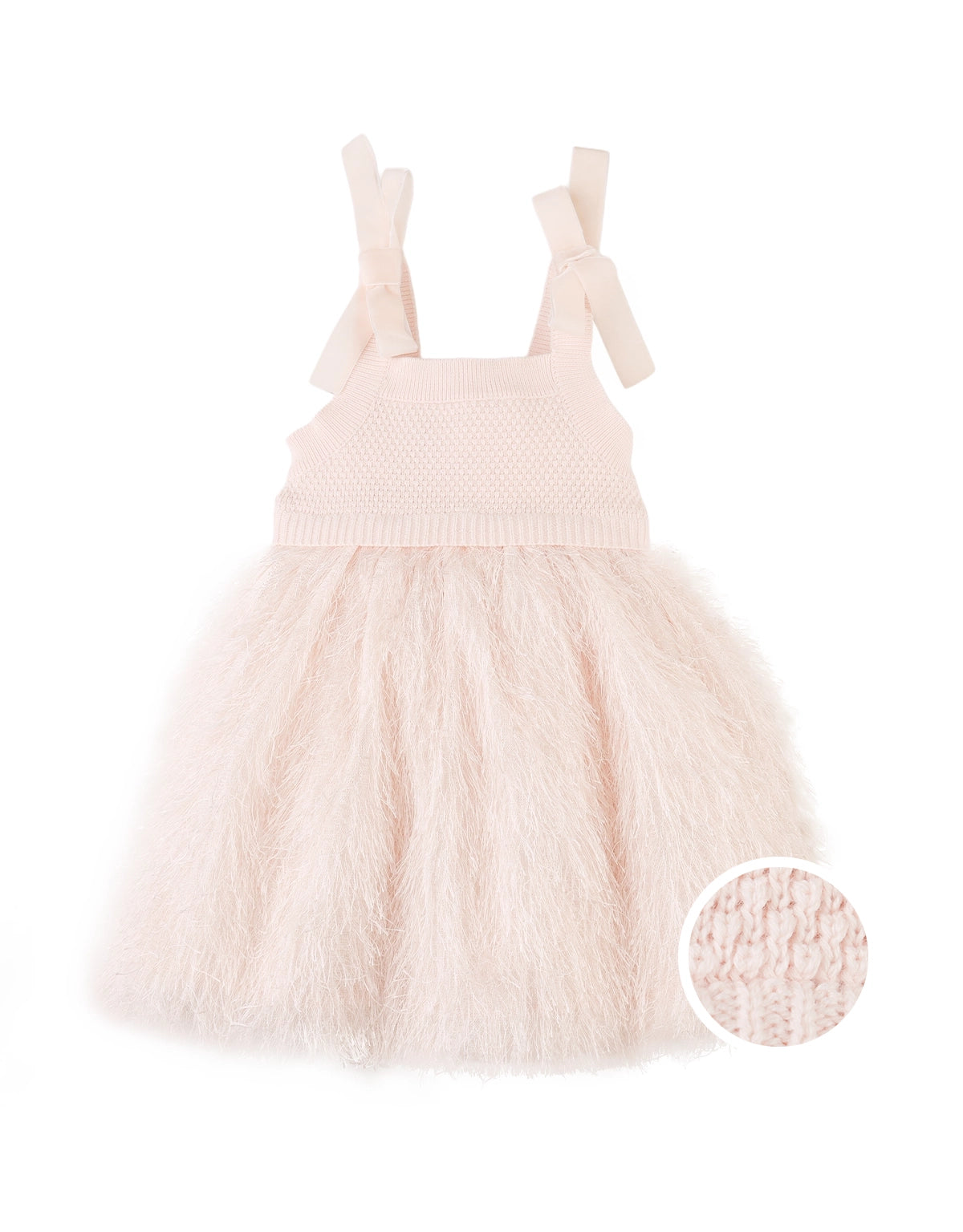 BABY MICHELLE-KNITTED TOP AND FEATHER FABRIC COMBI DRESS