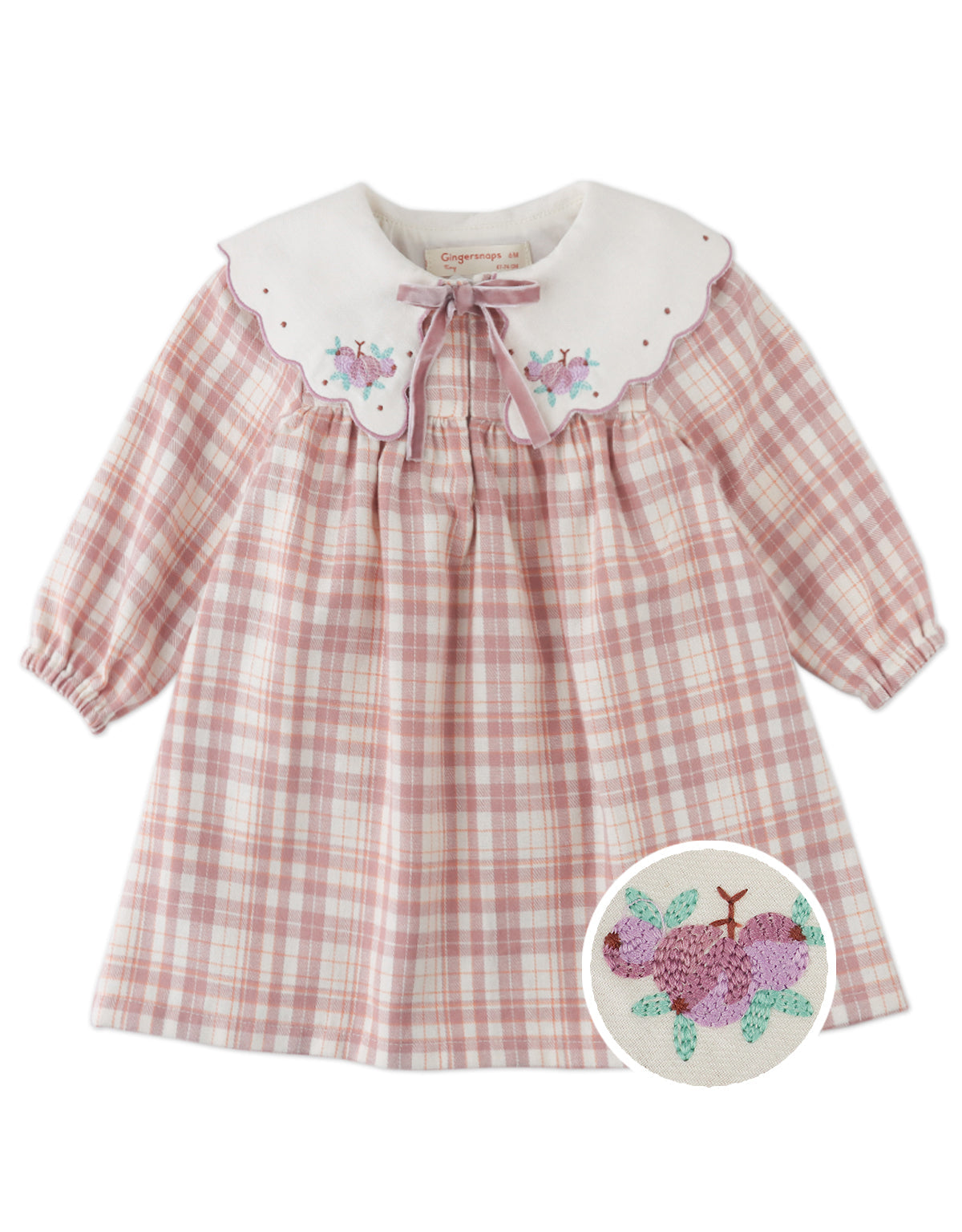 BABY CAROLINA LONG SLEEVES DRESS ACKERMANN WITH EMBROIDERED COLLAR & TIE ACCENTS