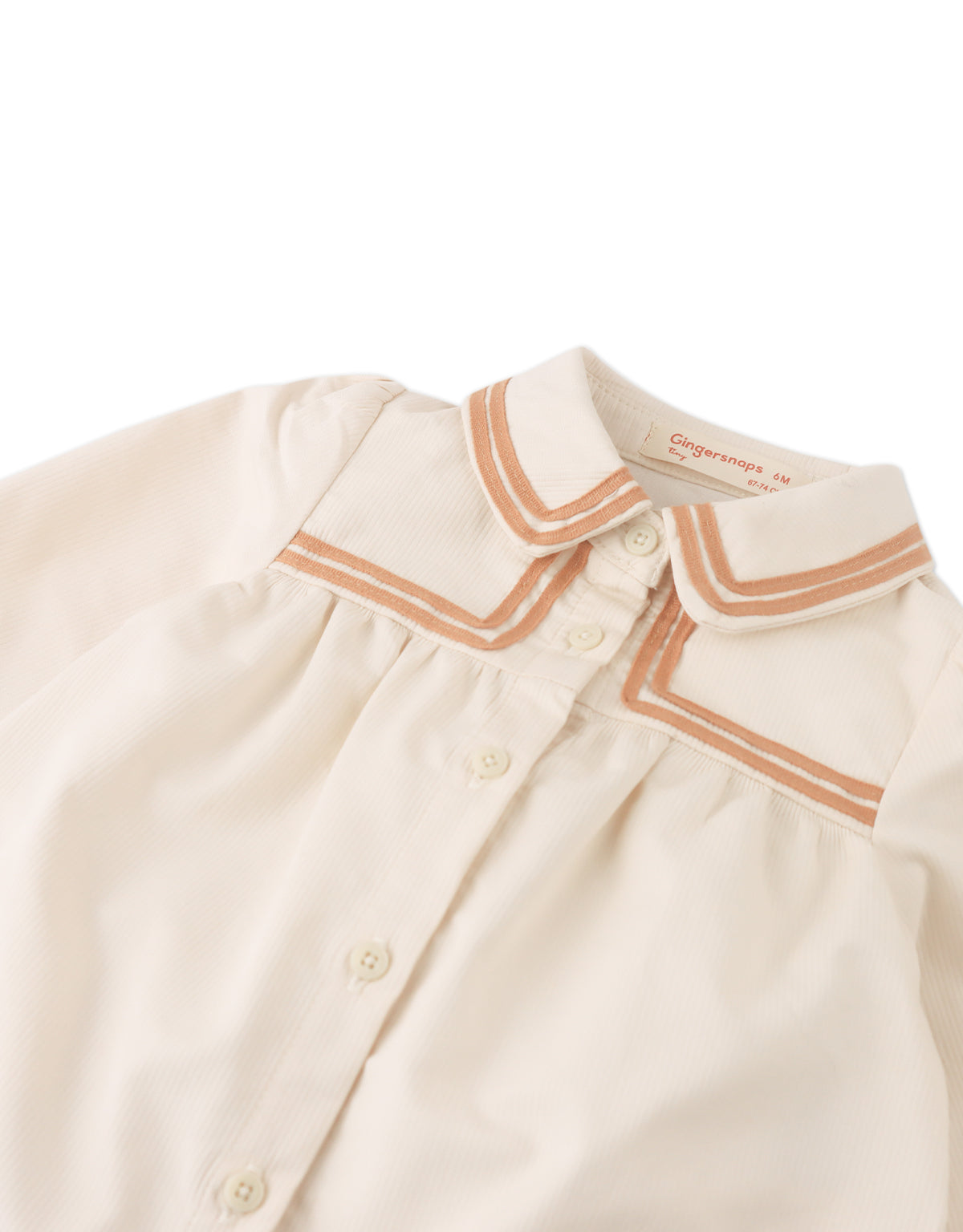 BABY PETRA LONG SLEEVES SHIFT DRESS EGGNOG WITH COLLAR AND CONTRAST RIBBON TAPE TRIM