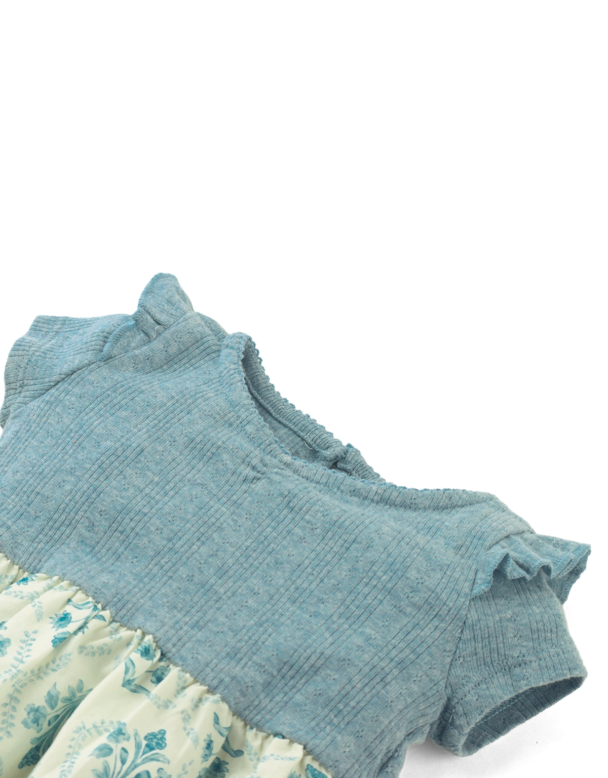 BABY JULIANA DRESS WITH DENIM POINTELLE BODICE AND PRINTED WOVEN SKIRT