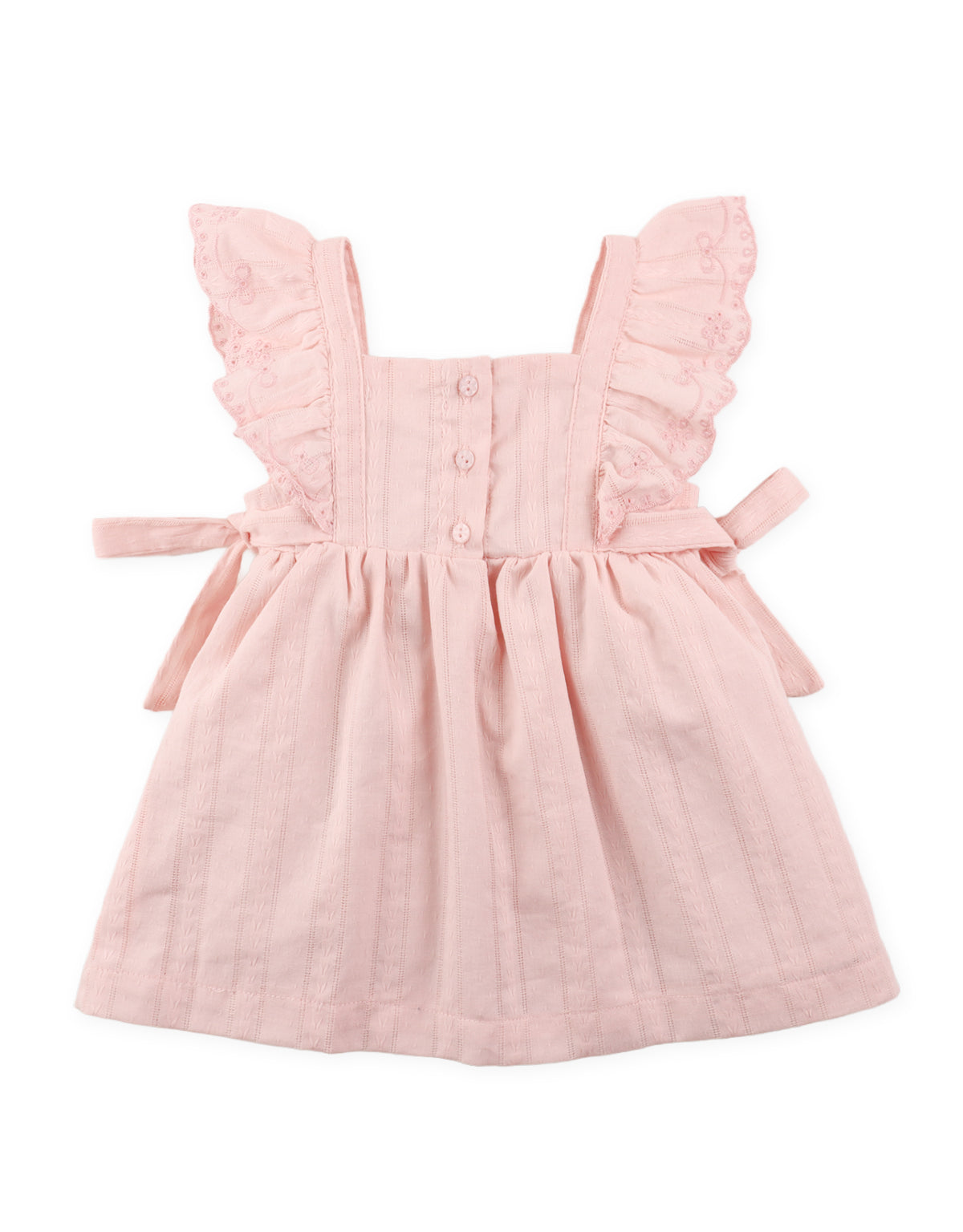 BABY SONA TEXTURED DRESS WITH RUFFLES AND BOW DETAILS