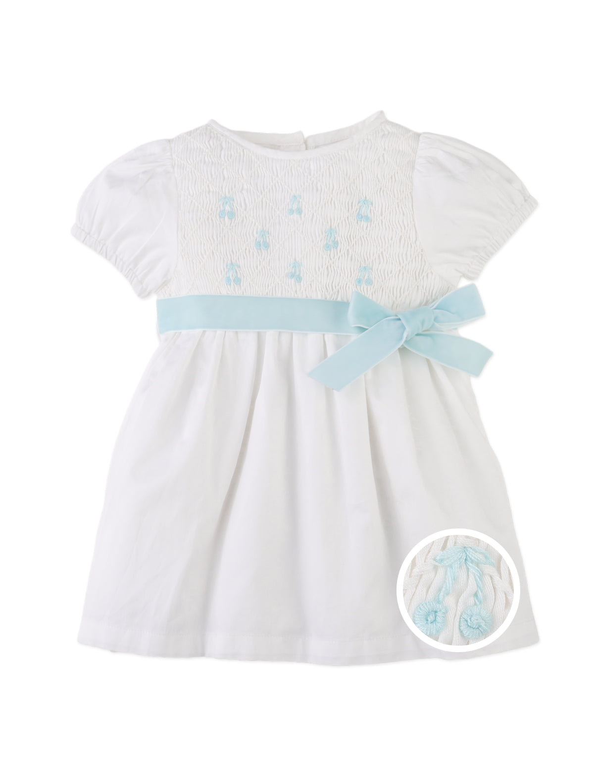 BABY KIENNA SHORT SLEEVES SMOCKED DRESS WITH BELT AND BOW DETAILS