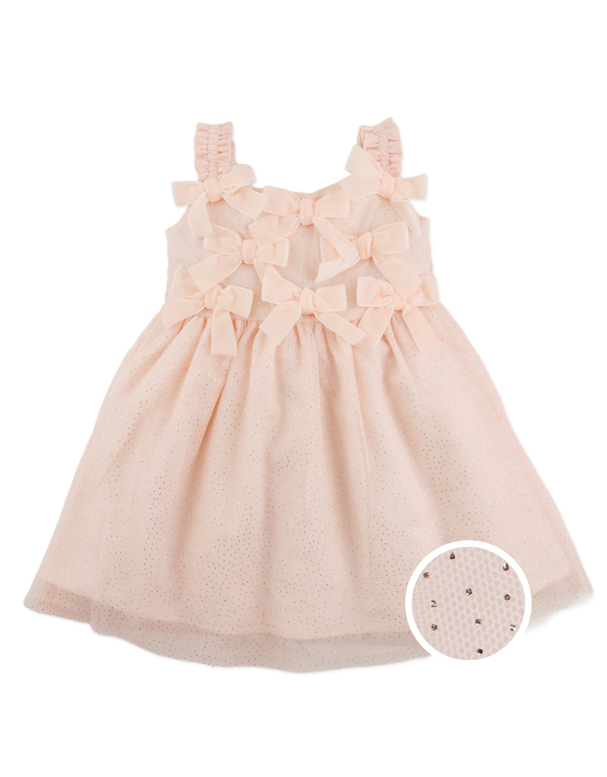 BABY RIANNE STRAPPY GLITTERED TULLE DRESS WITH BOWS