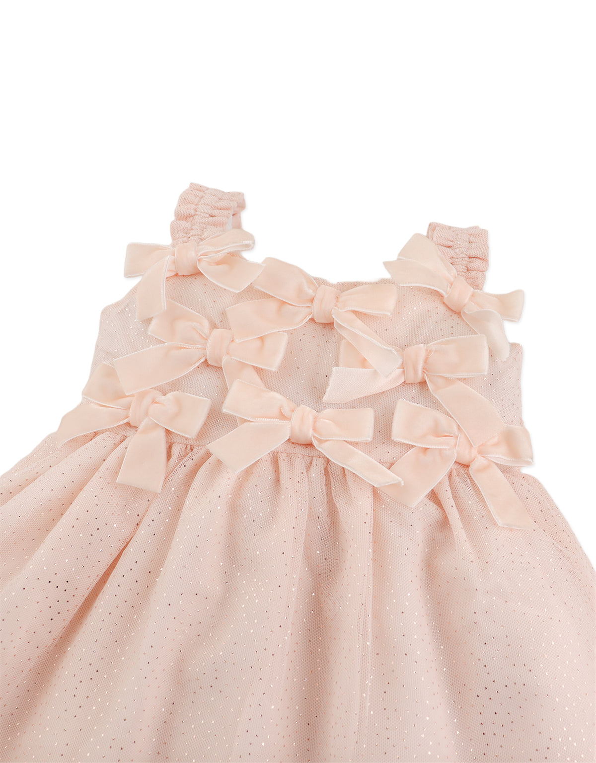 BABY RIANNE STRAPPY GLITTERED TULLE DRESS WITH BOWS