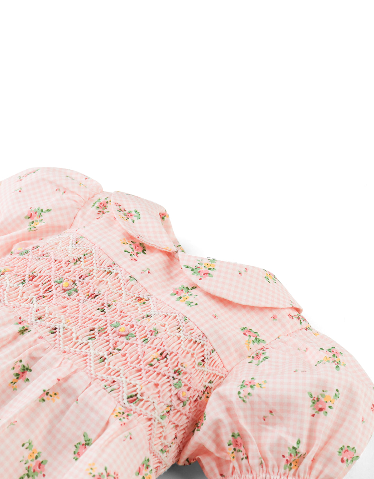 BABY EMIE SMOCKED DRESS WITH COLLAR AND PUFF SLEEVES