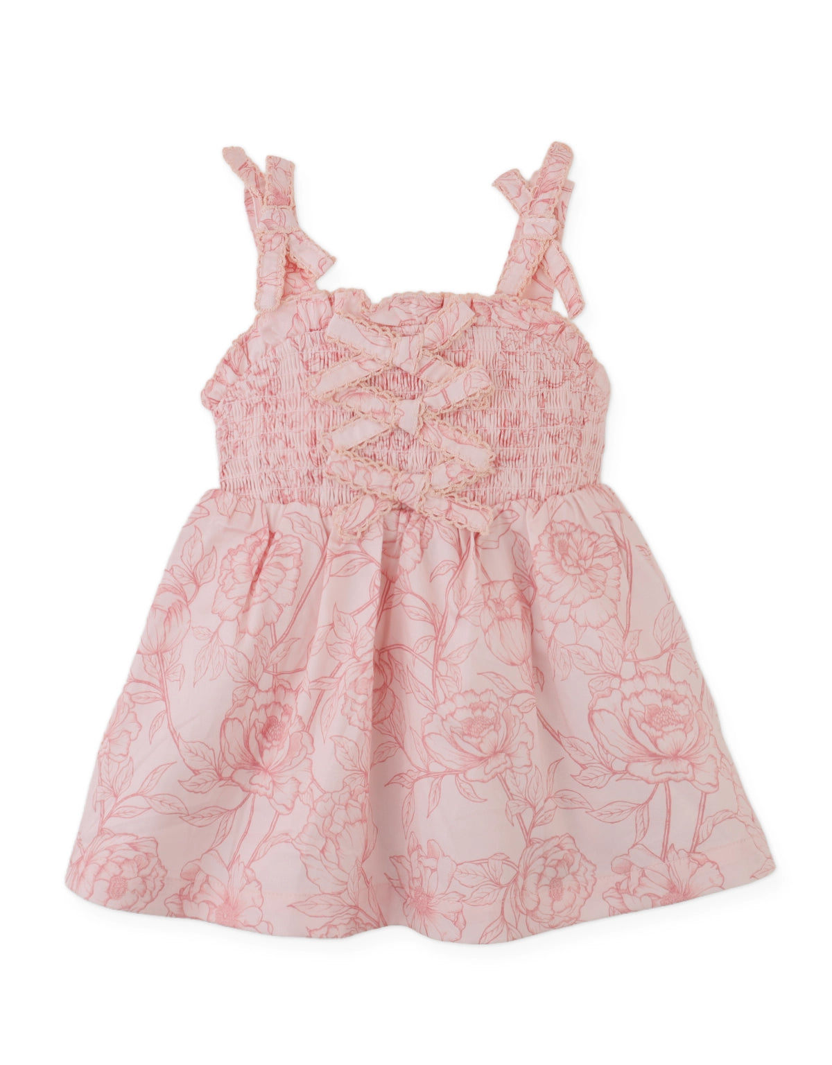 BABY MARGUERITE SMOCKED TOILE DRESS WITH BOWS