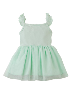 Full back photo of Baby Elara Drop-Waist Dress with tulle skirt in pastel green, from the Holiday collection of Filipino kids fashion brand Gingersnaps Philippines.