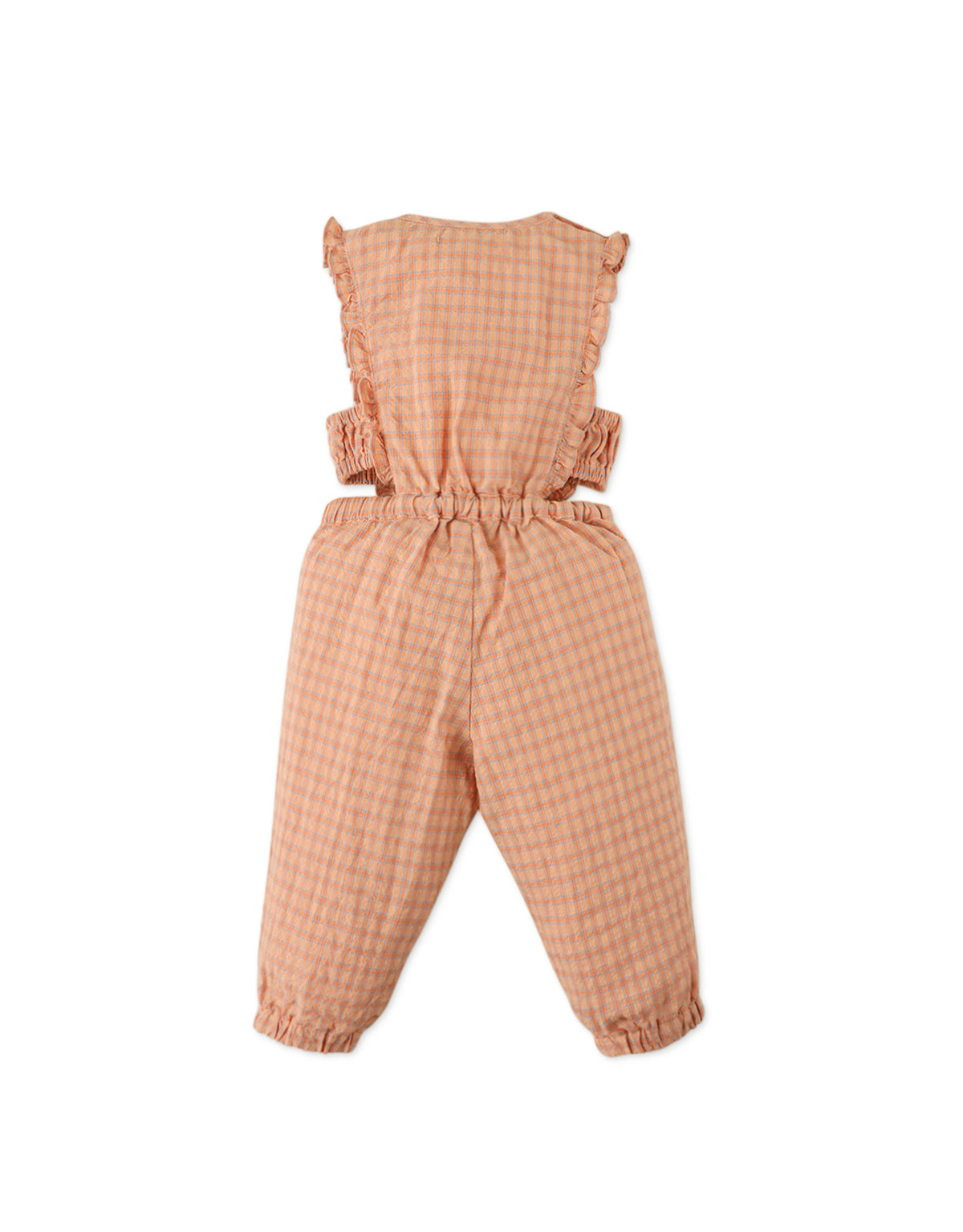 BABY GIRLS CHECKERED JUMPSUIT WITH SMALL ORANGE EMBRO PATCH