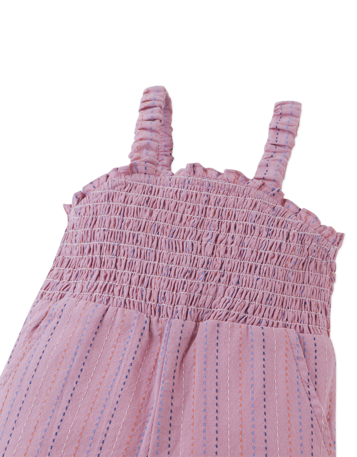 BABY LEIGH BROKEN STRIPED DOBBY JUMPSUIT WITH SMOCKED TOP