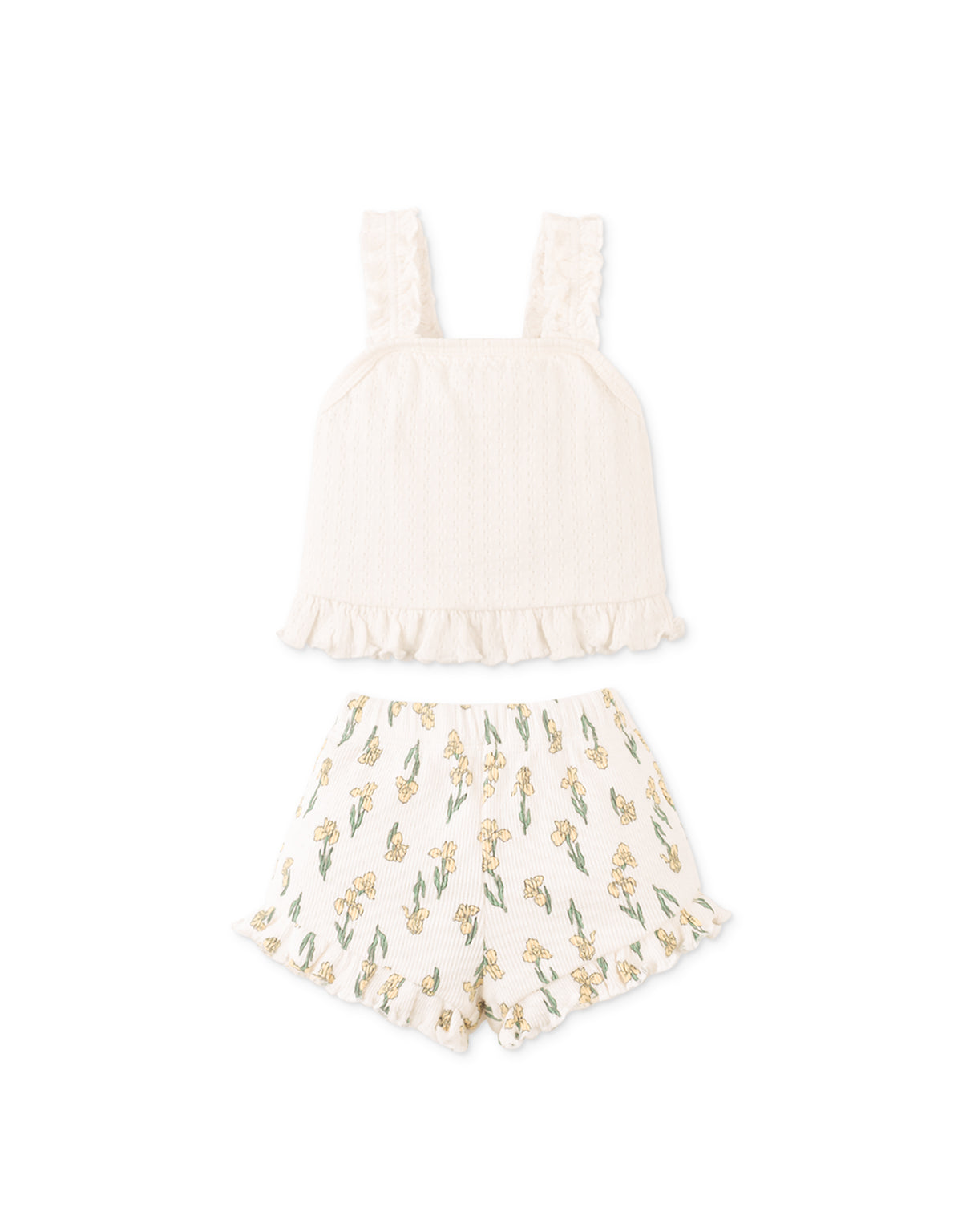 Baby Andi Ribbed Top & Printed Pointelle Shorts Set