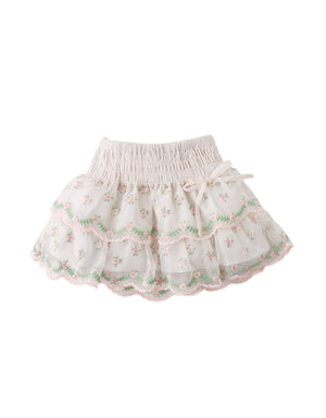 Baby Veronica Puff Sleeves Smocked Skirt Set With Embroidery And Velvet Ribbon outfit styling