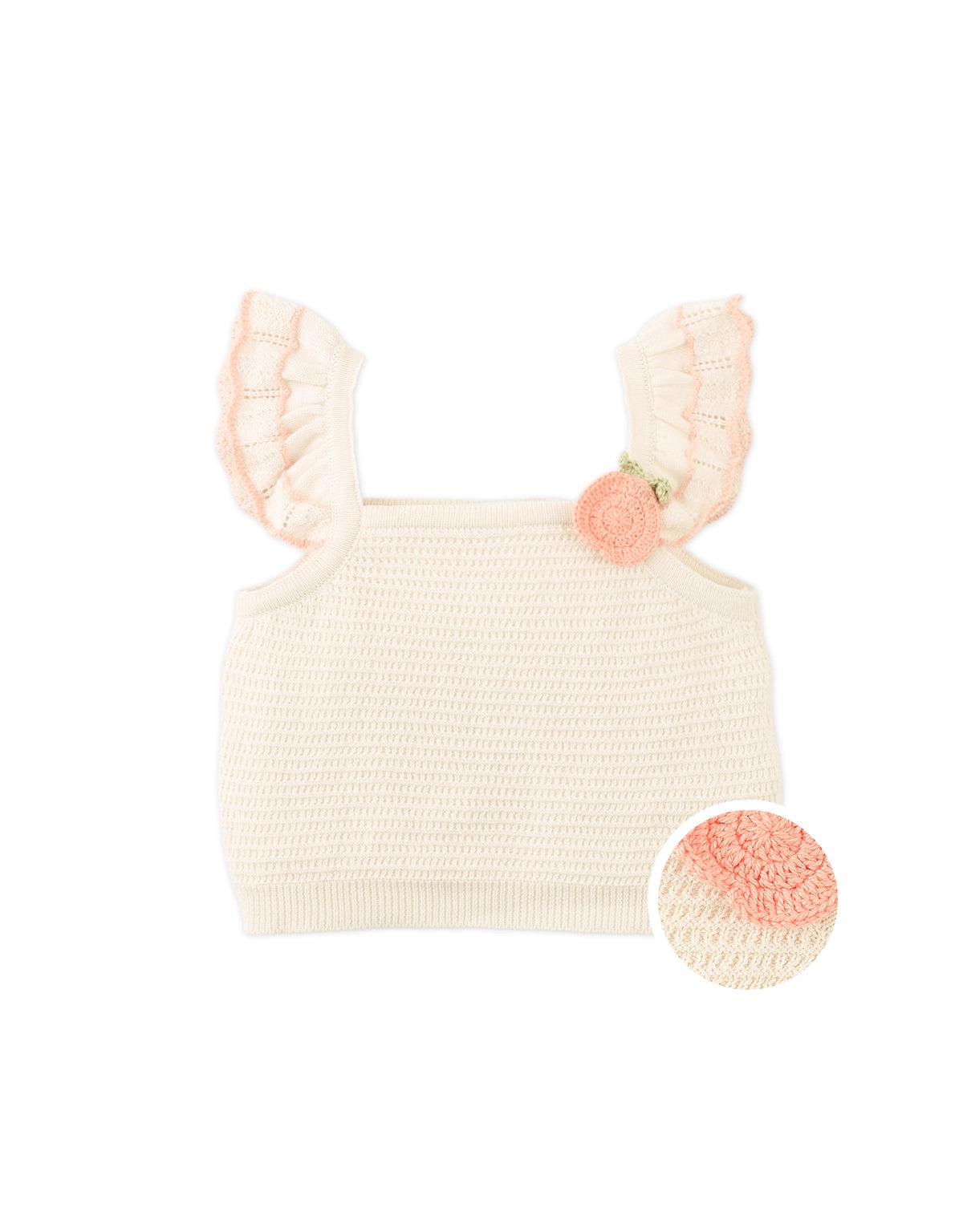 BABY SANSA RUFFLED SLEEVE BLOUSE WITH CROCHET PEACH APPLIQUÉ