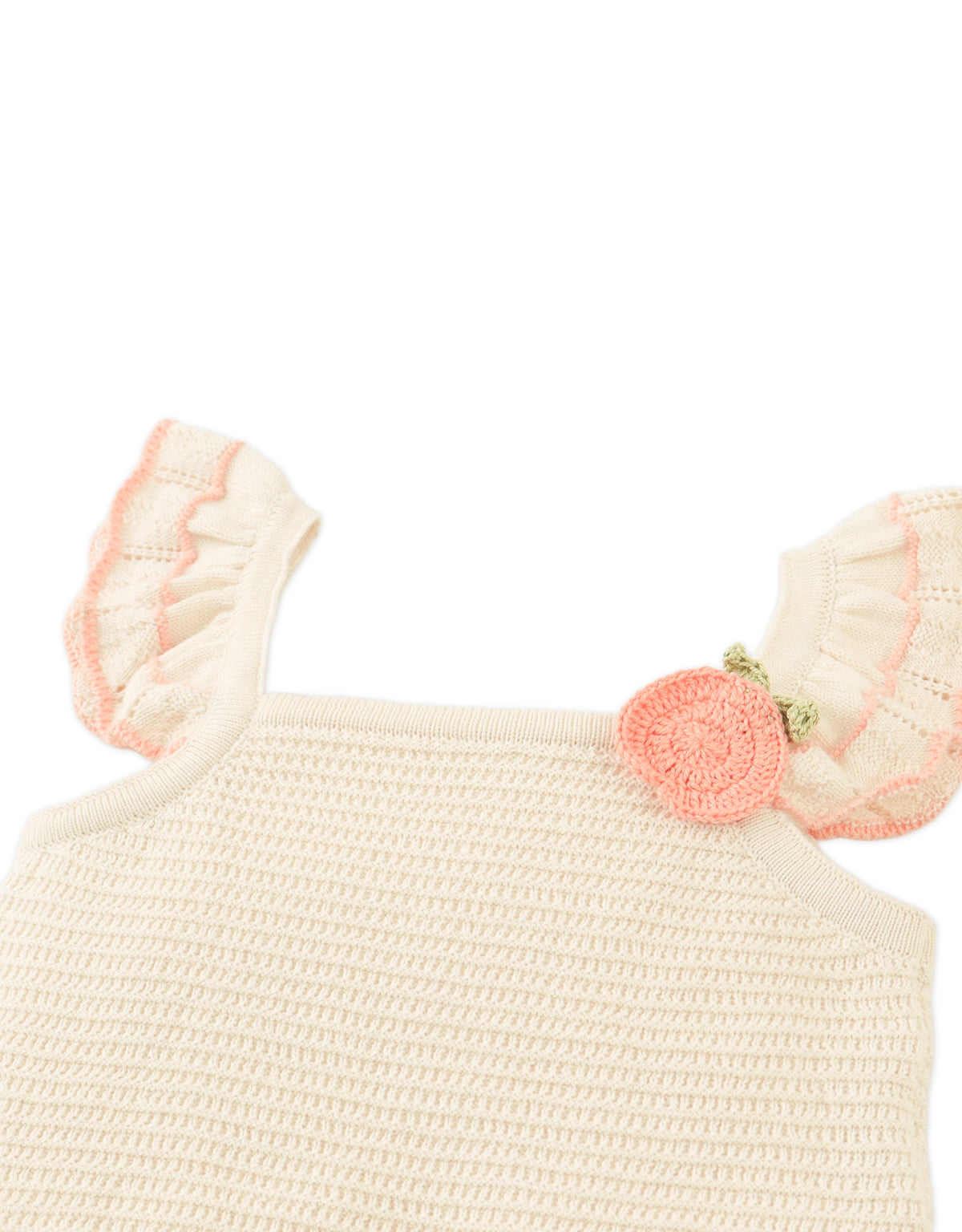 BABY SANSA RUFFLED SLEEVE BLOUSE WITH CROCHET PEACH APPLIQUÉ