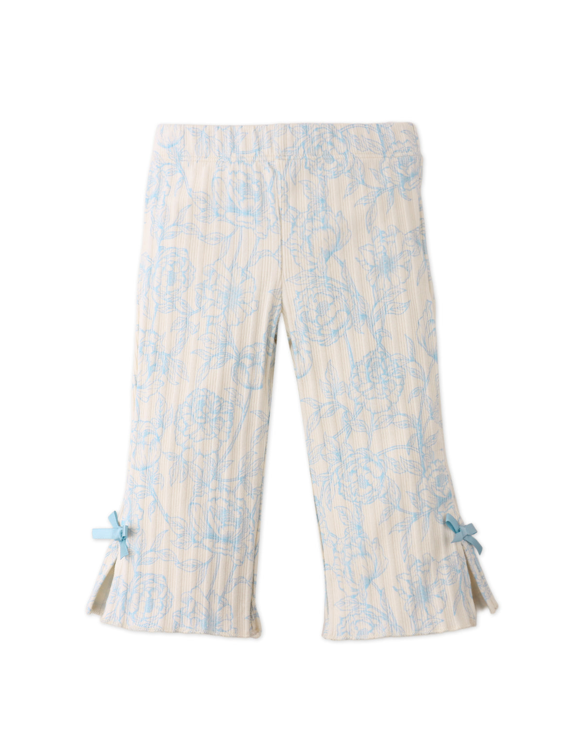 BABY MARTA RIBBED BOOTCUT LEGGINGS WITH ALL-OVER PRINT AND SIDE SLIT BOWS