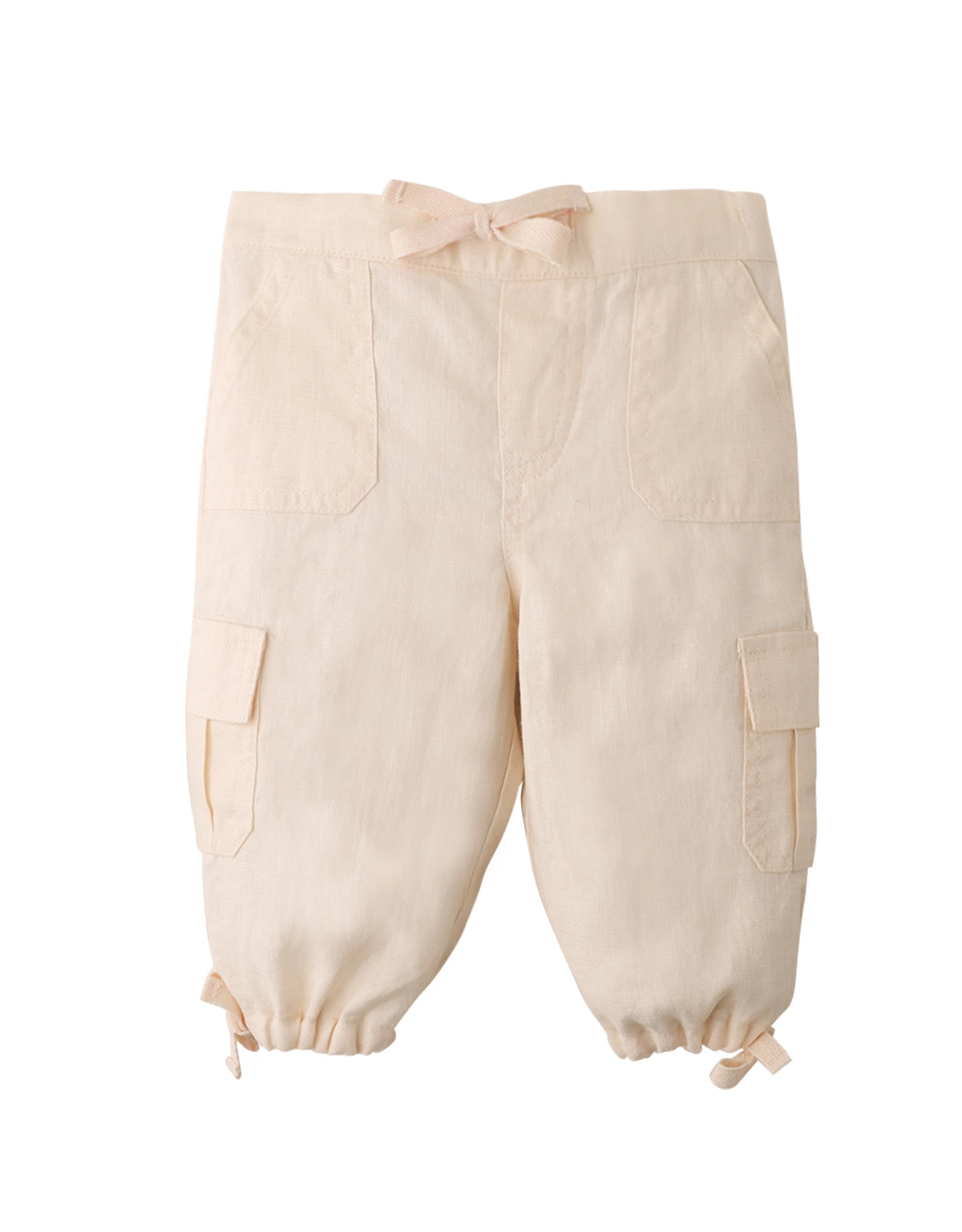 BABY GIRLS LINEN CARGO PANTS WITH TIES