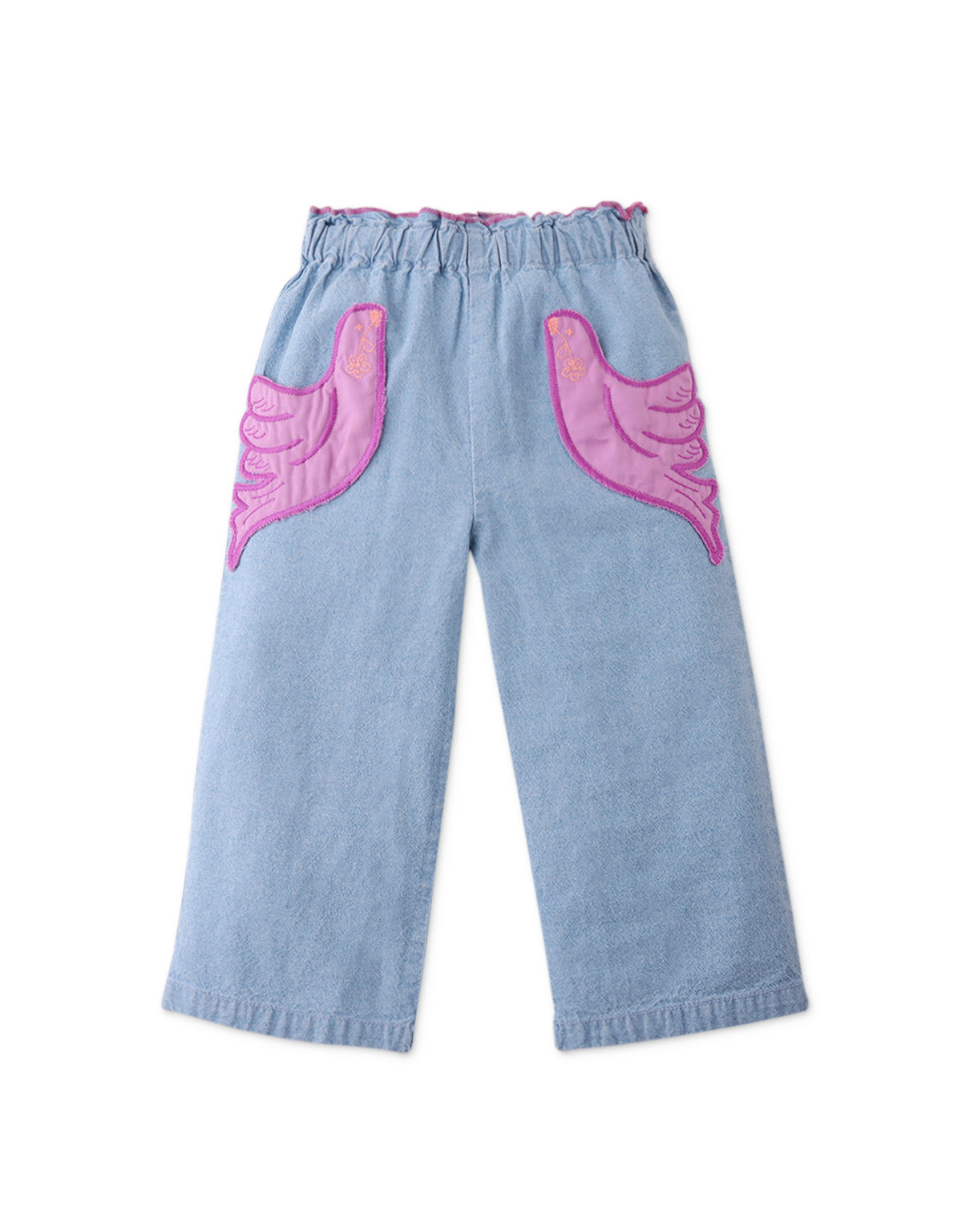 MINI ESME DENIM PANTS WITH BIRD PATCH POCKET
