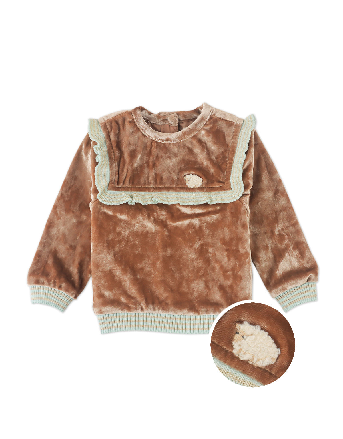 BABY LEONIE PULLOVER SUNDANCE WITH RUFFLES AND TINY SHEEP EMBROIDERY