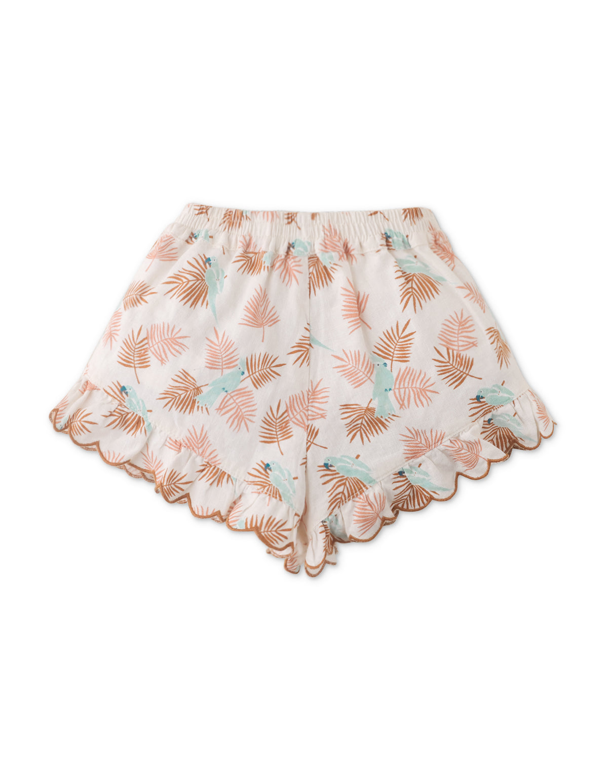 BABY GIRLS PARROT PRINT SHORTS WITH SCALLOP EMBRO