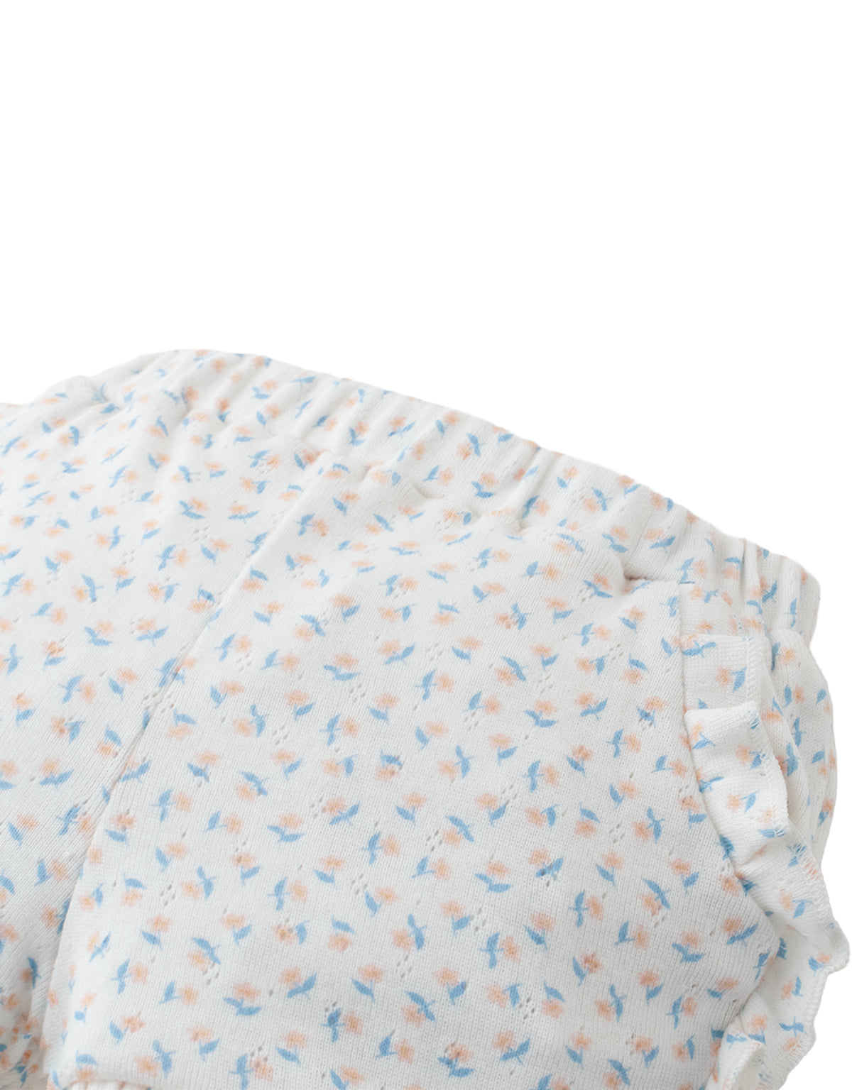 Baby Dina Pointelle Shorts with All-Over Bird Print and Ruffles