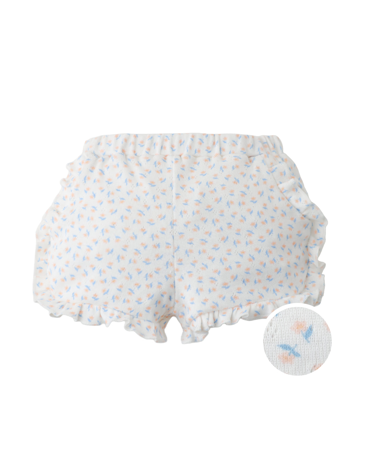 Baby Dina Pointelle Shorts with All-Over Bird Print and Ruffles