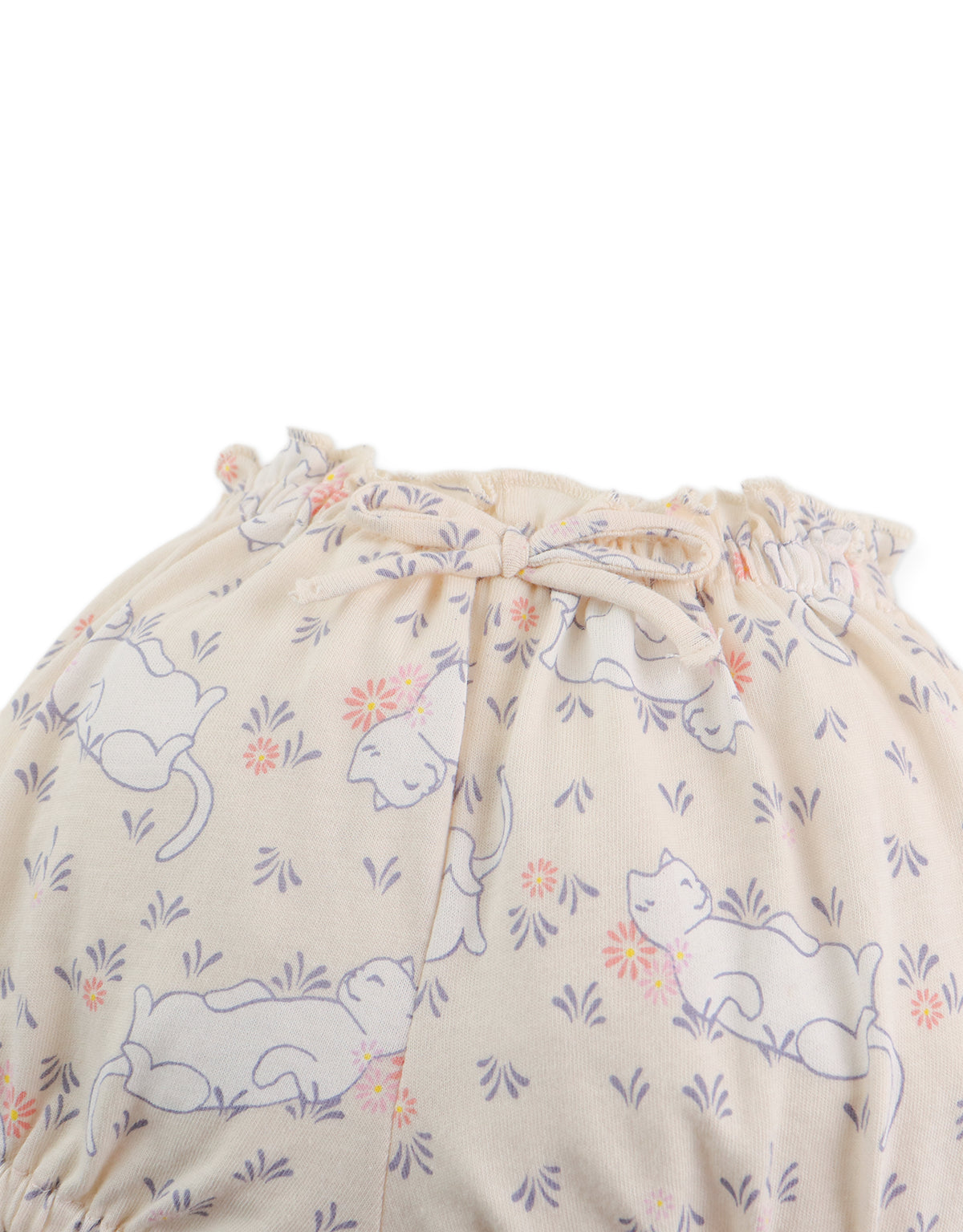 BABY LYRA BLOOMERS WITH RUFFLES ON HEM AND BOW APPLIQUE