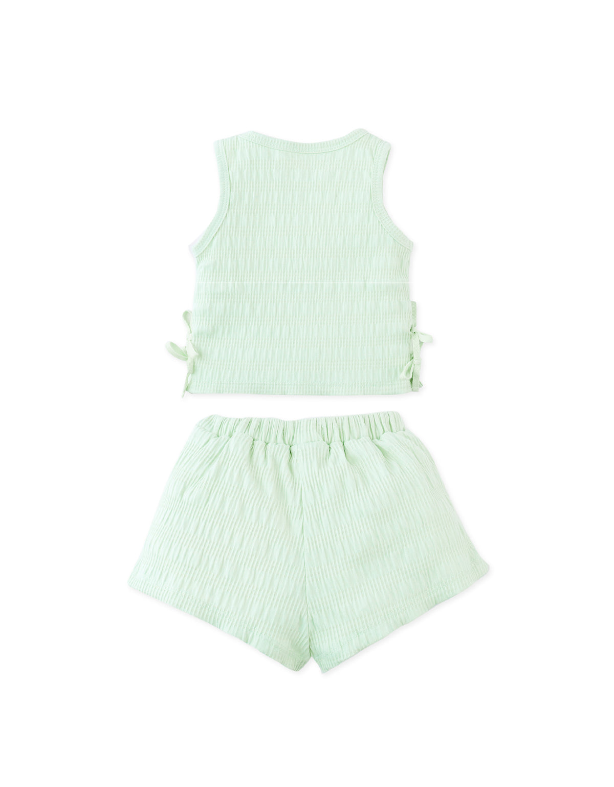 BABY CECILIA ALL-OVER SMOCKED SHORTS SET WITH RIBBON TIES