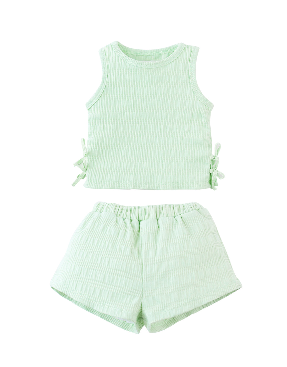 BABY CECILIA ALL-OVER SMOCKED SHORTS SET WITH RIBBON TIES